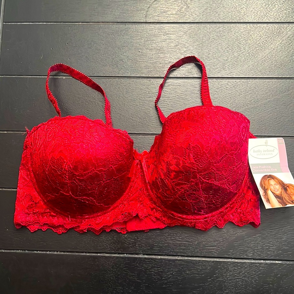 Kathy Ireland intimates Red Lace Convertible Push-up Bra